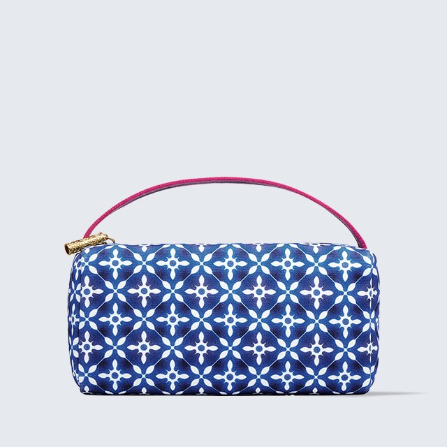 Blue & White with Pink Handle Cosmetic Bag